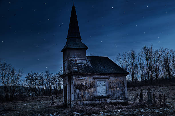 Haunted creepy abandoned graveyard Haunted creepy abandoned graveyard abandoned-castle stock pictures, royalty-free photos & images