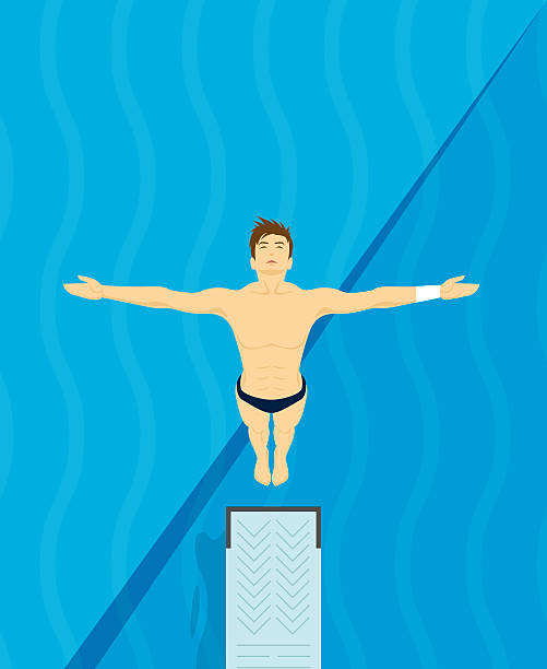 Jumping from diving board design Illustration An athlete Jumps from diving board design Illustration diving into pool stock illustrations