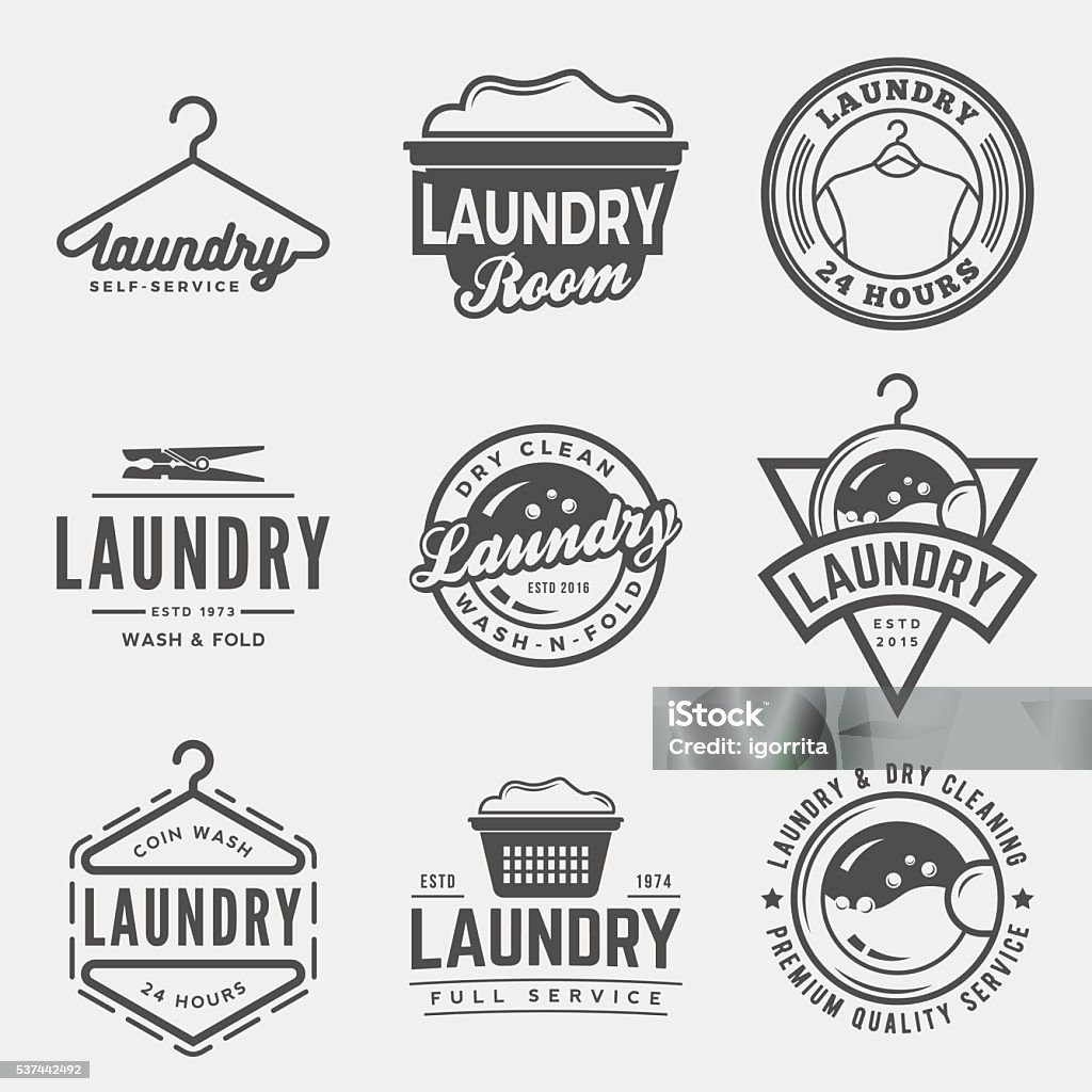 vector set of laundry logos, emblems and design elements vector set of laundry logos, emblems and design elements. logotype templates and badges. Laundromat stock vector