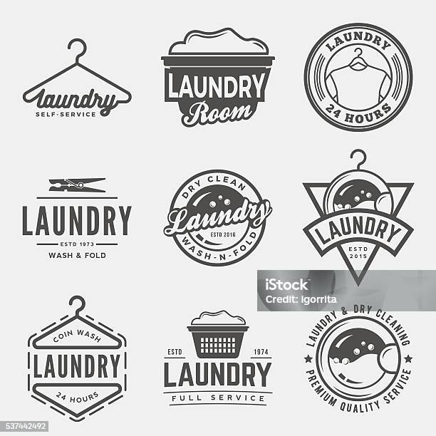 Vector Set Of Laundry Logos Emblems And Design Elements Stock Illustration - Download Image Now
