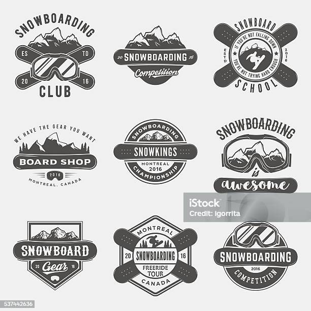 Vector Set Of Snowboarding Logos Emblems And Design Elements Stock Illustration - Download Image Now