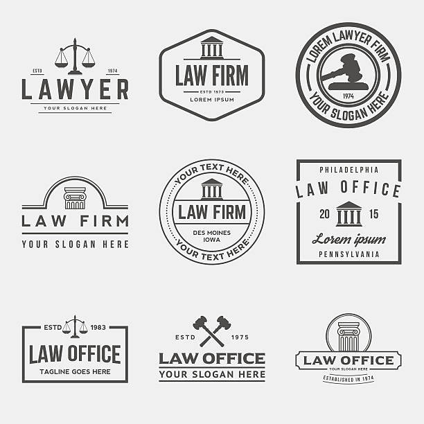 set of law office logos set of law office logos. vector illustration lawyer backgrounds stock illustrations