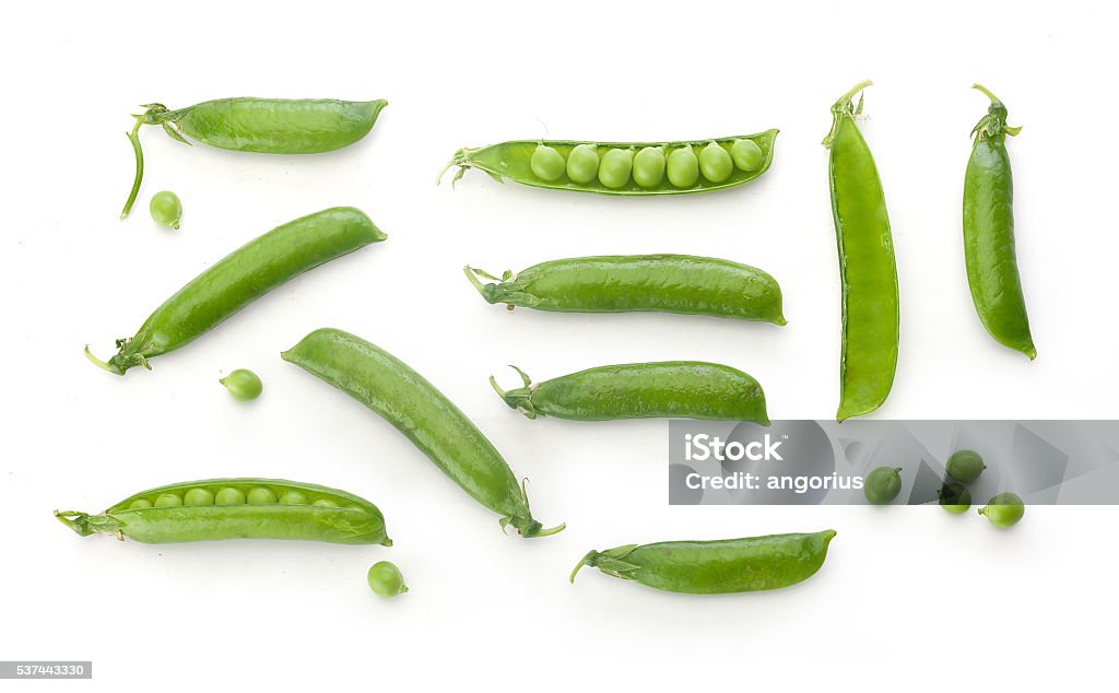 Fresh green pea pods and peas To view of fresh green pea pods and peas on the white background Green Pea Stock Photo