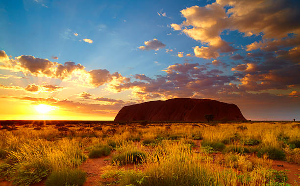 улуру на рассвете - uluru australia northern territory sunrise стоковые фото и изображения