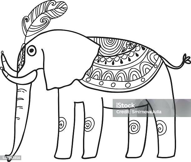 Maharaja Garden Elephant For Coloring Adult Coloring Page Stock Illustration - Download Image Now