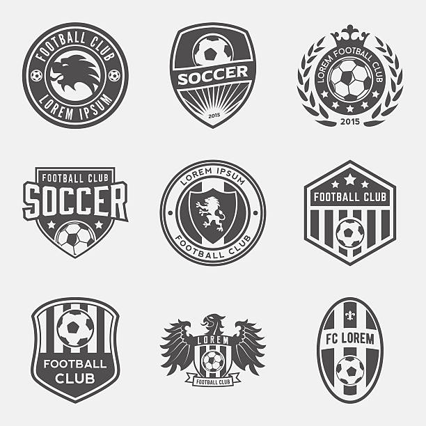 ilustrações, clipart, desenhos animados e ícones de conjunto de futebol detalhes e logotipos - adolescence backgrounds child youth culture