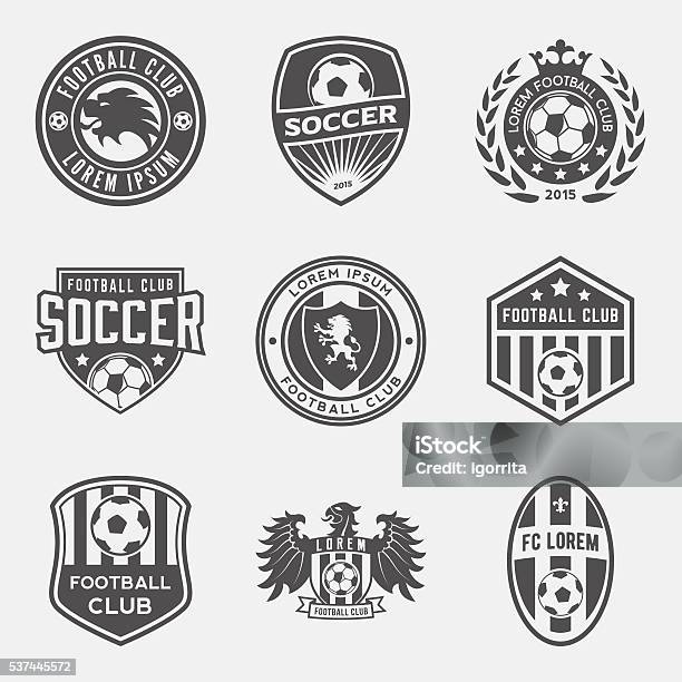 Set Of Football Crests And Logos Stock Illustration - Download Image Now - Soccer, Coat Of Arms, Soccer Ball