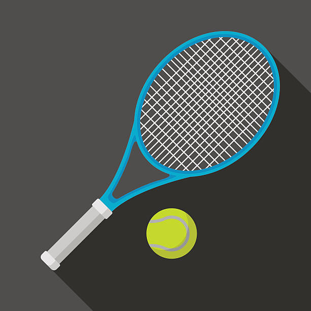 ilustraciones, imágenes clip art, dibujos animados e iconos de stock de raqueta de tenis y pelotas ícono con una sombra larga - raqueta de tenis