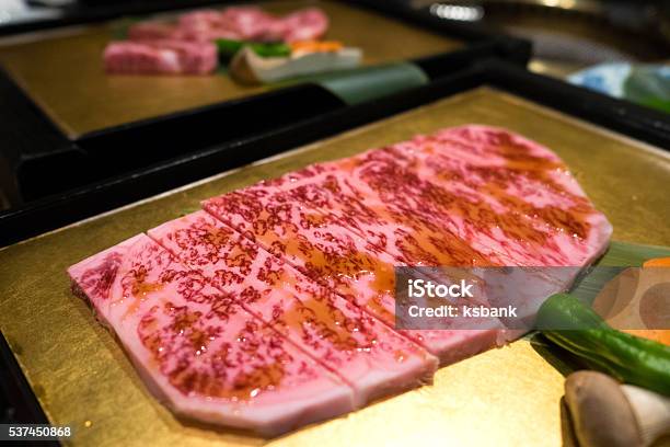 Wagyu Japanese Beef A5 On Gold Plate Stock Photo - Download Image Now - Asia, Backgrounds, Beef