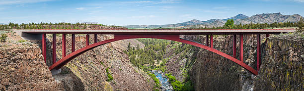 istock Red highway bridge across ravine in high desert panorama USA 537453069