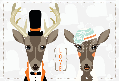 Illustration of groom and bride - deer and doe.
