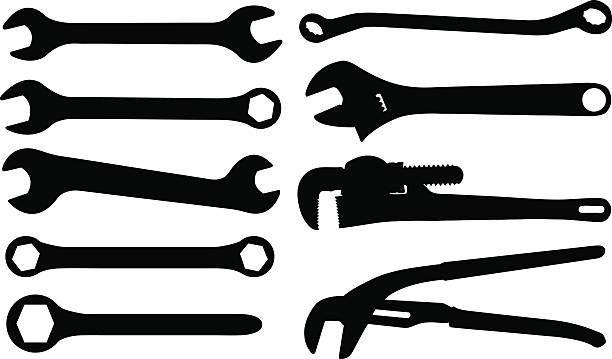 schraubwerkzeug - adjustable wrench wrench isolated work tool stock-grafiken, -clipart, -cartoons und -symbole