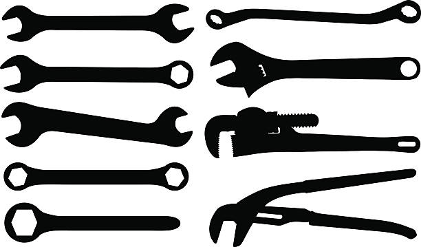 klucz płaski - adjustable wrench wrench isolated work tool stock illustrations
