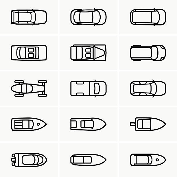 ilustraciones, imágenes clip art, dibujos animados e iconos de stock de coches y embarcaciones de vista superior - looking at view symbol looking through window computer icon