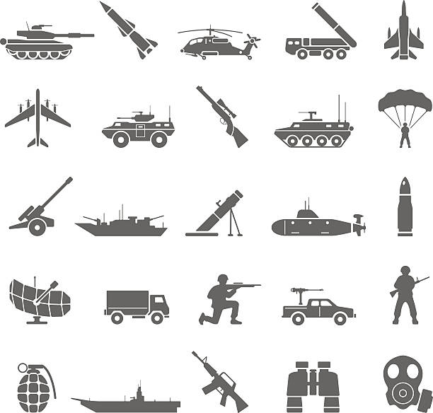schwarze symbole-armee - missile stock-grafiken, -clipart, -cartoons und -symbole