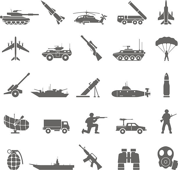 ilustrações de stock, clip art, desenhos animados e ícones de exército de ícones-preto - truck military armed forces pick up truck