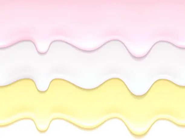 Vector illustration of Flowing yogurt drips. Milk cream texture.