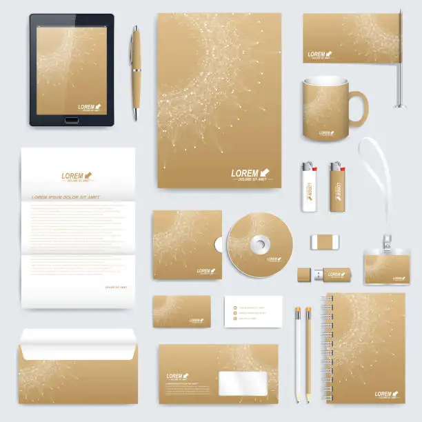 Vector illustration of Golden set of vector corporate identity template. Modern business stationery