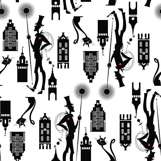 illustrazioni stock, clip art, cartoni animati e icone di tendenza di spazzacamino. seamless sfondo pattern. - chimney sweeping