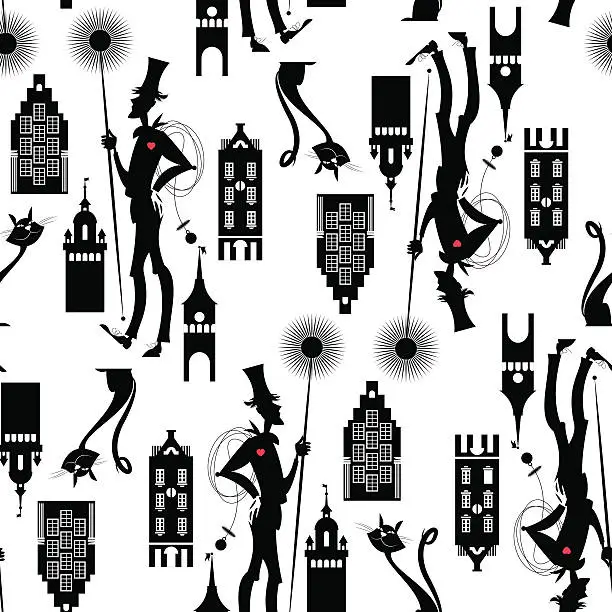 Vector illustration of Chimney sweep. Seamless background pattern.