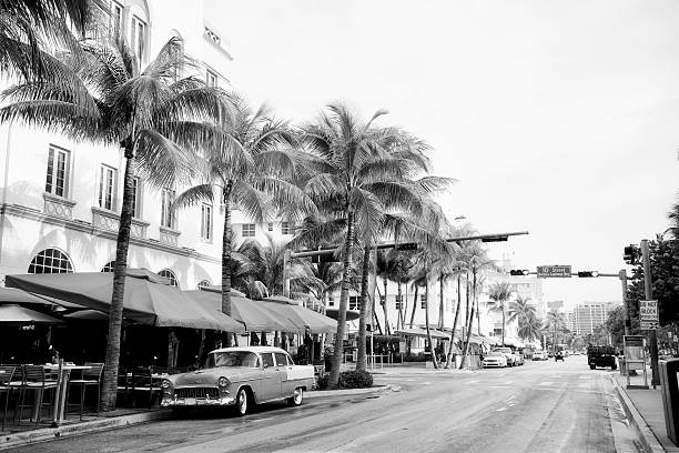 Vintage car in Ocean Drive, Miami Beach, Florida, USA