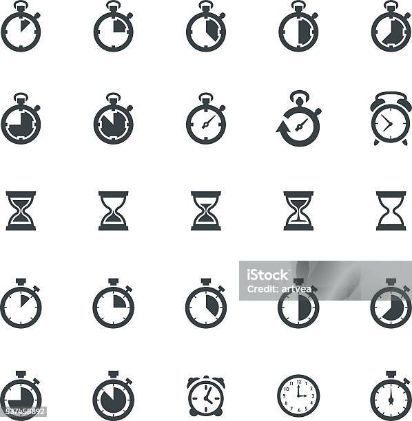 Time Clock Icon Set Stock Illustration - Download Image Now - Hourglass, Icon Symbol, Outline