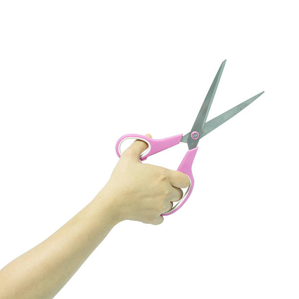 istock Female hand holding scissors isolates on white background 537460688