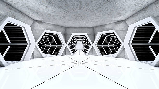 Space station hallway tunnels Fantastic spaceship interrior corridors 3D Render star wars stock pictures, royalty-free photos & images