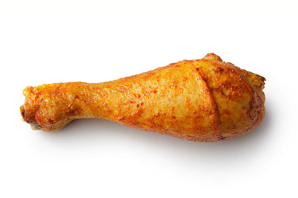 aves : coxa de frango assada, isolado no fundo branco - chicken roast chicken roasted spit roasted - fotografias e filmes do acervo