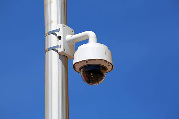 Dome Type Camera in Nice Dome Type Outdoor CCTV Camera on Street Lamp in Nice, France cityscape videos stock pictures, royalty-free photos & images