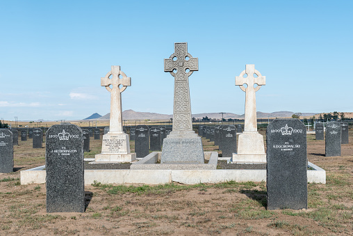 Springfontein, South Africa - February 16, 2016: The cemetery with graves of 299 British soldiers who died in hospital and 663 Boers who died in the concentration camp in the Second Boer War 1899-1902