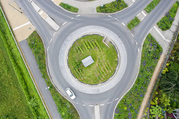 istock Traffic circle roundabout aerial view 537463460