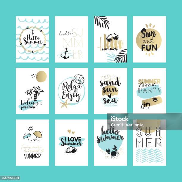 Set Of Hand Drawn Summer Cards And Banners Stock Illustration - Download Image Now - Beach Party, Summer, Invitation