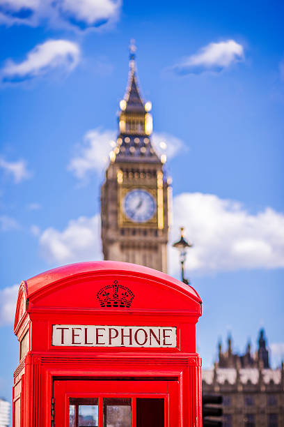 istock Iconic red british telephone box with Big Ben at background 537466586