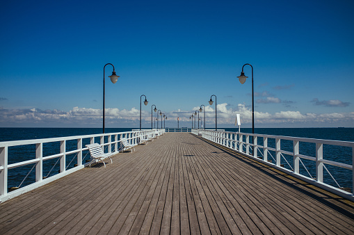 Railway on the pier in Southend, England, UK.  Southend has the longest entertainment pier in the world.