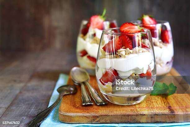 Delisious Traditional English Dessert Eton Mess Stock Photo - Download Image Now - Strawberry, Dessert - Sweet Food, Trifle - Dessert