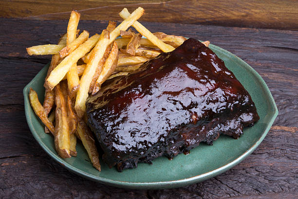 istock Pork ribs back with french fries 537467857