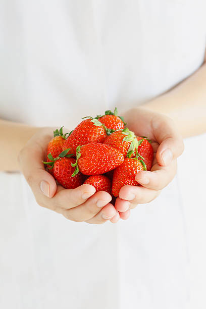 istock female hands holding handful of strawberries 537468242