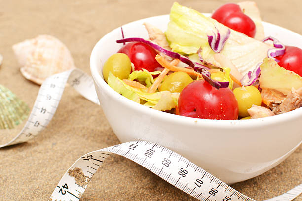 istock salad and tape measure on sand 537468573