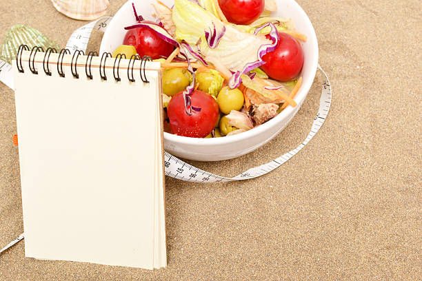 istock salad and tape measure on sand 537468575