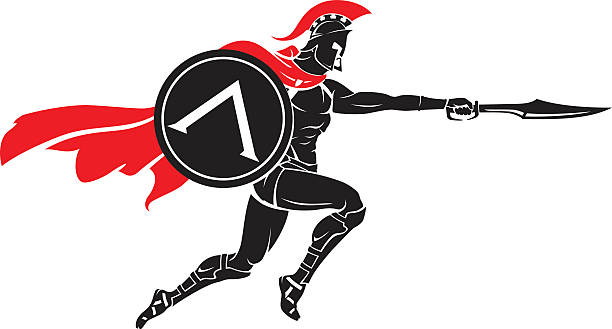 ilustraciones, imágenes clip art, dibujos animados e iconos de stock de espartano salto espada ataque - valiant