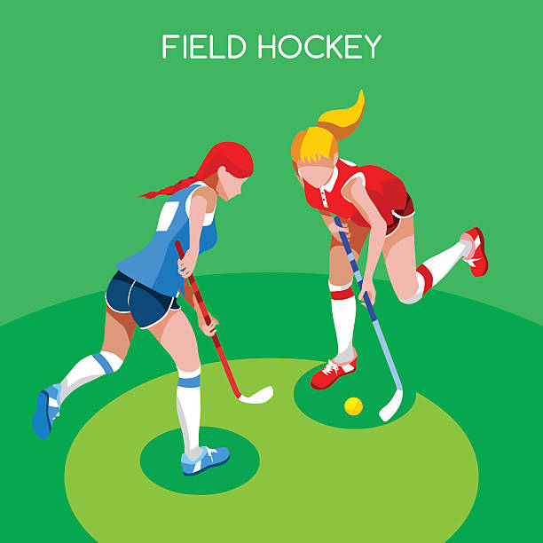 ilustraciones, imágenes clip art, dibujos animados e iconos de stock de campo de hockey player isométrica chica campeonato femenino internacional de la competencia deportiva - hockey sobre hierba