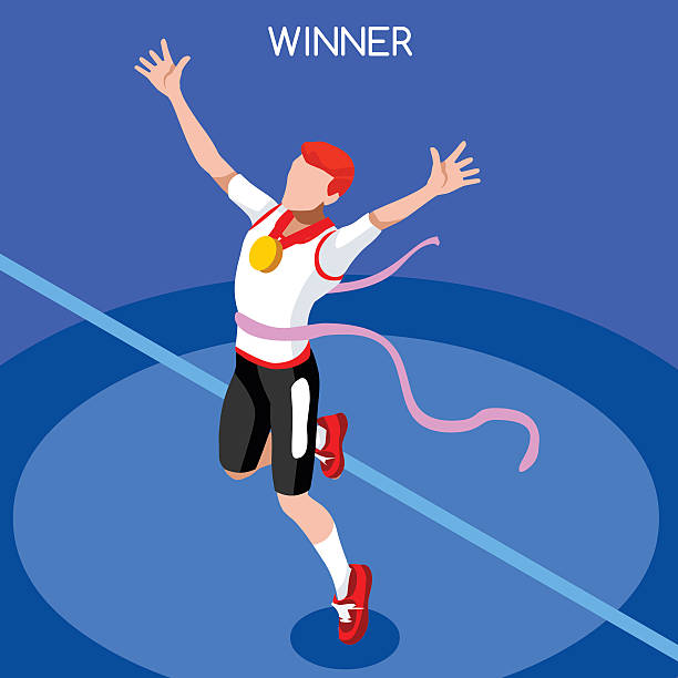 ilustrações, clipart, desenhos animados e ícones de correndo corredor atleta vencedor isométrica vencedor, o conceito de desporto de competição internacional - jogo internacional