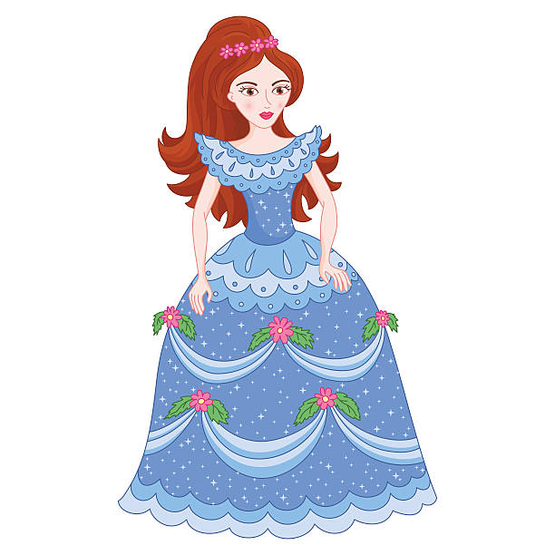 ilustraciones, imágenes clip art, dibujos animados e iconos de stock de ilustración de una hermosa princesa oscuras en vestido con brillo azul - bride women standing beauty in nature
