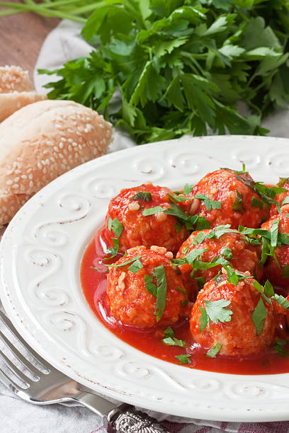 Meatballs in tomato sauce stock photo