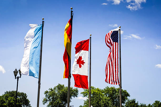 istock Multi-national flags on the INternational Bridge in Frankenmuth Michigan MI 537477116