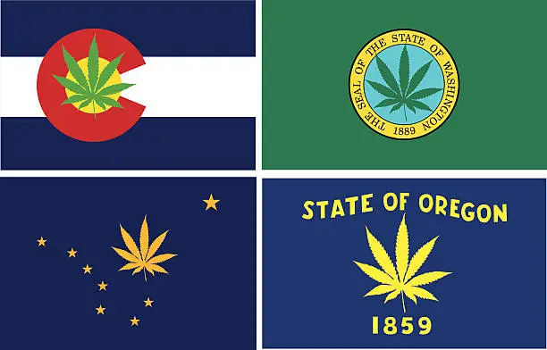 Vector illustration of Modified flags of states that legalized marijuana