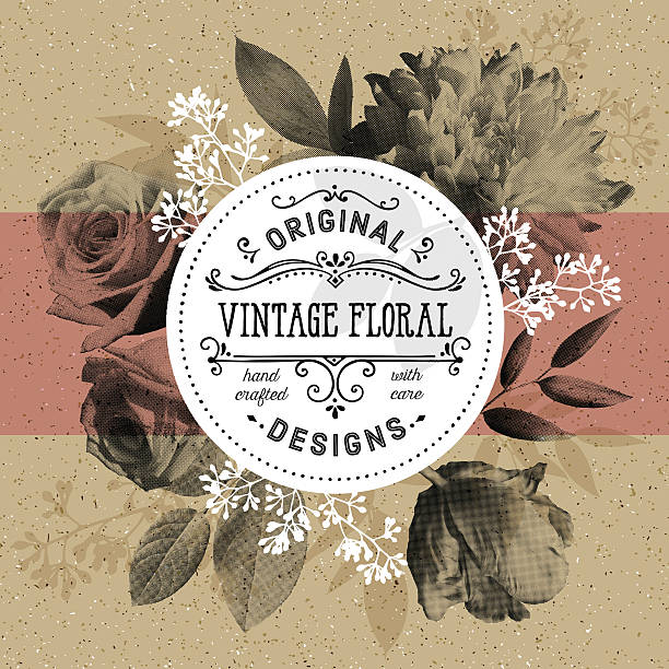 Vintage Floral and Modern Circle Frame Over Craft Paper Background Detailed half-tone photoreal flowers around a modern circle frame with copy space over craft paper background. EPS10 file contains transparencies. AI10 file and hi res jpeg included.  Scroll down to see more of my illustrations. vintage flowers stock illustrations