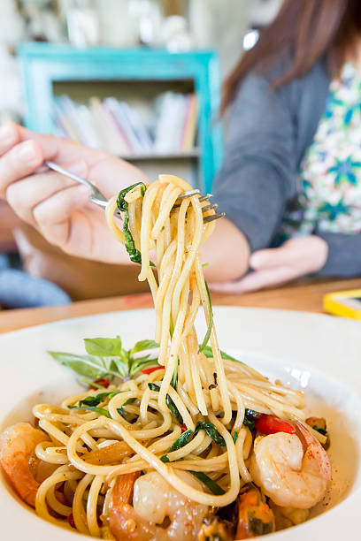 istock Spicy spaghetti seafood in white dish 537486489
