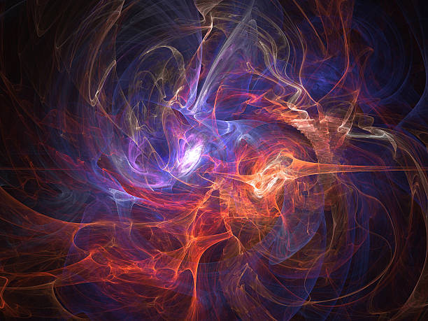 istock Orange violet chaos lines abstract fractal effect light background 537486637
